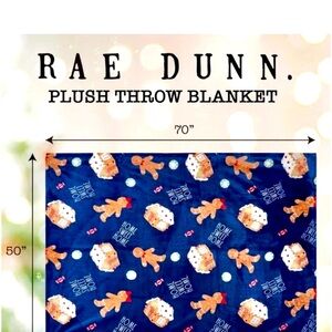 NWT Rae Dunn Plush Throw Blanket 50x70 Holiday Christmas Blue Gingerbread Home